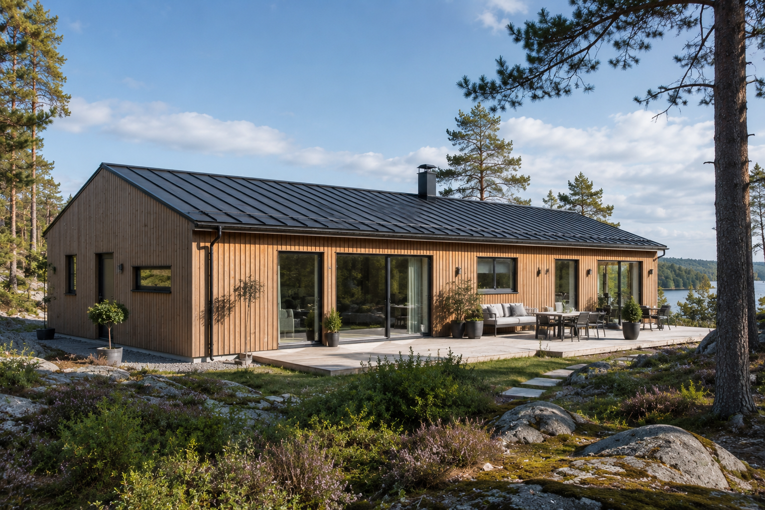 hus med träfärgad fasad